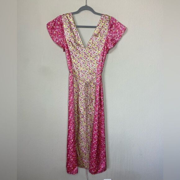 Cinq à Sept Jessica Midi Pink Yellow Dress Floral Stripe Wrap Size 0 - Picture 6 of 11